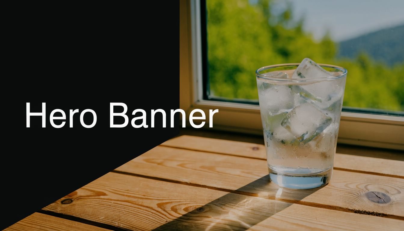 A glass of refreshing ice water sitting on a rustic wooden table beside a bright window.