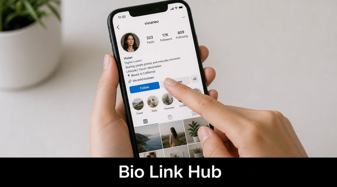 A person holding a smartphone showing an Instagram profile page for the digital creator named Vivian.