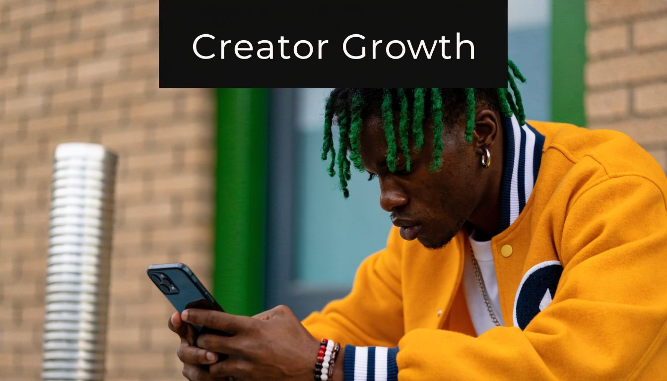 A young man with green dreadlocks sitting outdoors while focused on using his smartphone device.